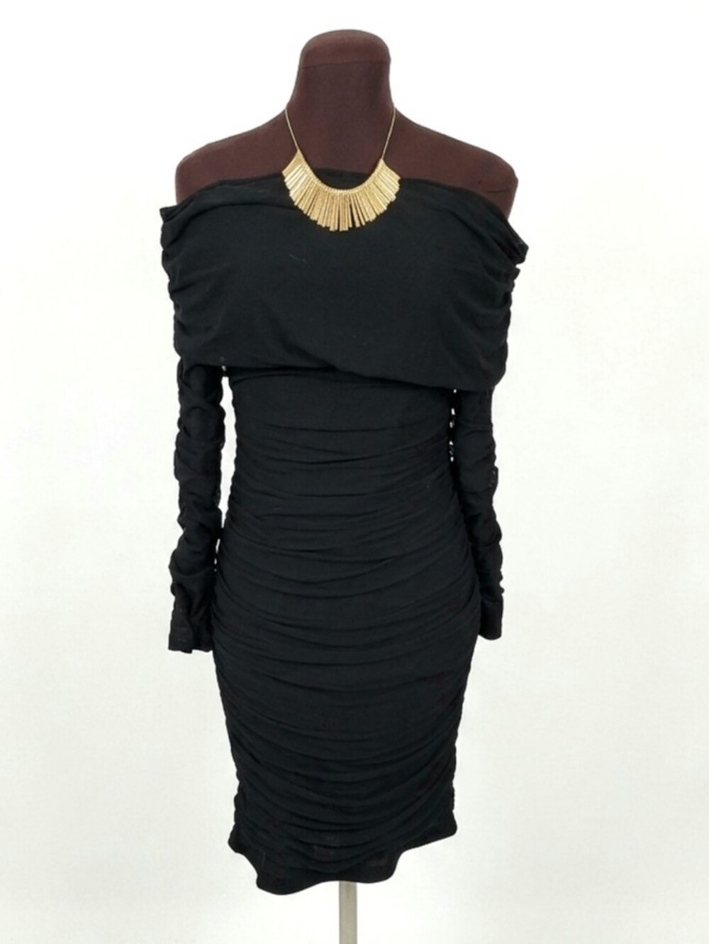 New Sz L Off-Shoulder Black Ruched Bodycon Dress